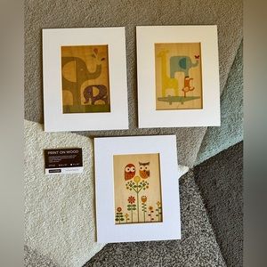 Set of 3 Unique Petit Collage Animal Prints on Wood